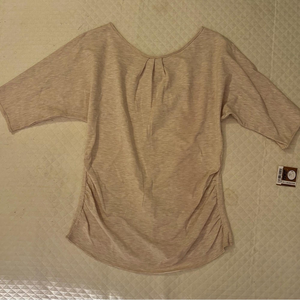 Nally & Millie Light Beige Scoop Neck Tunic Ruched Sides for Flattering Fit